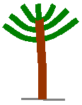 gestyleerde palmboom: stam met aan weerskanten bovenaan drie zijtakken